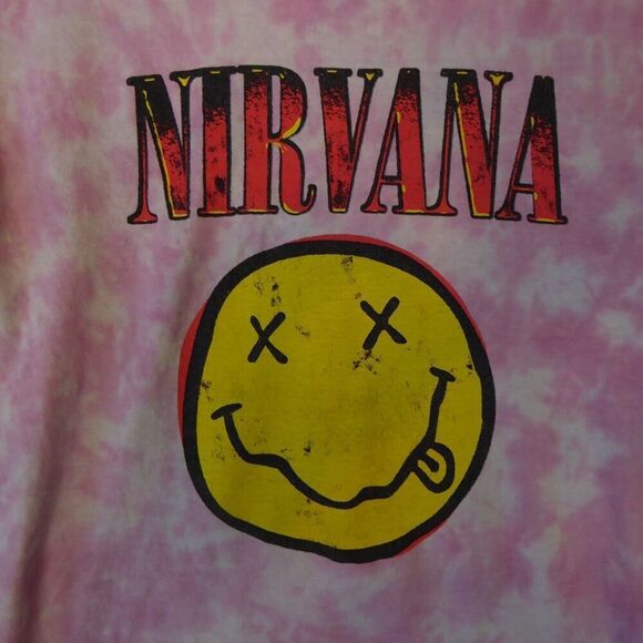 Nirvana Shirt Men's Medium Pink Short Sleeve Music Smiley Graphic Tie Dye - Picture 2 of 7